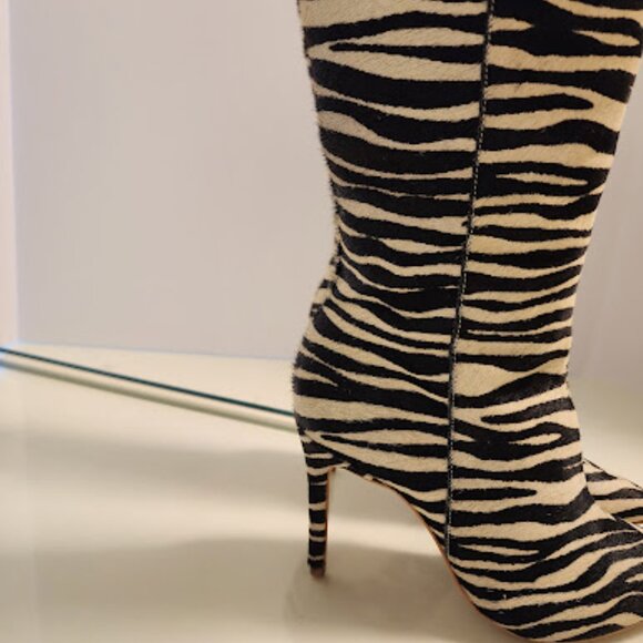 AQUA Zebra Print Calf Hair High Heel Boots - Picture 7 of 8